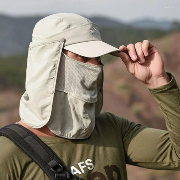 Beretti Cappelli da sole estate UV Protezione UV Cappo di pesca da caccia all'aperto per uomini Donne Accampamento Cappello per pescatori rimovibile con maschera per il viso