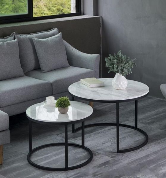 Luzzo italiano popolare moderno moderno tavolino rotondo al 100% in marmo per soggiorno 2 in 1 semplice combinazione di ferro tavolo 6442376