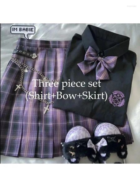 Abiti da lavoro Merry Pretty Piece Set Women Suit giapponese Harajuku Plaid Mini Skirt School Uniforme