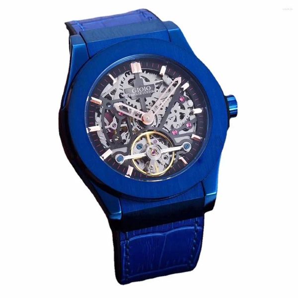 Armbanduhren Luxus Männer Automatische mechanische Uhr Gold Schwarz Blau Titan Leder Tourbillon Sport Uhren