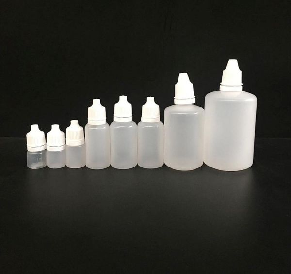 E succo di vapori di vape liquido bottiglie di gocce di plastica a bottiglia di plastica 3 ml 10 ml 10 ml 15 ml 20 ml 30ml 50 ml 100 ml con tappi evidenti evidenti Eyewa8124125