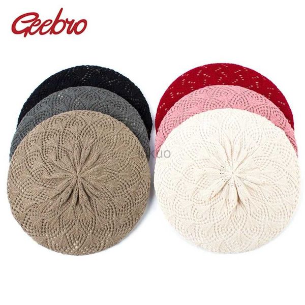 Berets Geebro Женская простая цветная вязаная шляпа Beret Spring Casual тонкие акриловые береты для женщин -дам