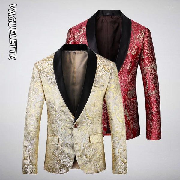 Erkekler Vaguelette Altın/Kırmızı Paisley Desen Ceket Erkekler için Blazer Party Düğün Tek Düğmesi Blazers Sahne Giyim Şal yaka