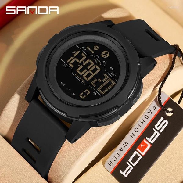 Relógios de punho Sanda Fashion Outdoor Sport Watch for Man Luxury Calorie Step Countdown Original LED LED Relógio luminoso eletrônico