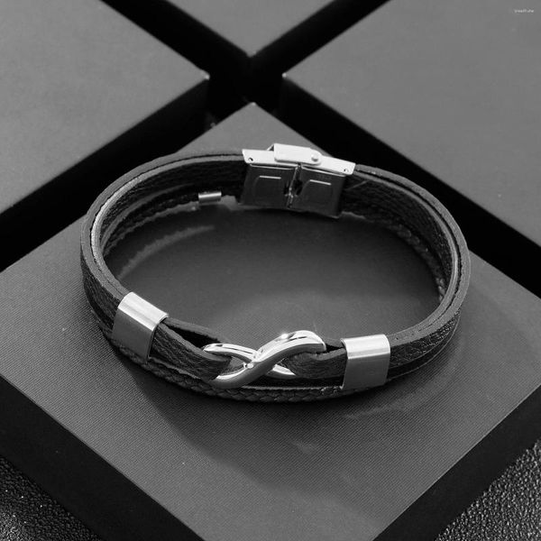 Braccialetti di fascino Haoyi Trendy Mens Infinity Leather Bracciale multistrato intrecciato in acciaio punk in acciaio inossidabile