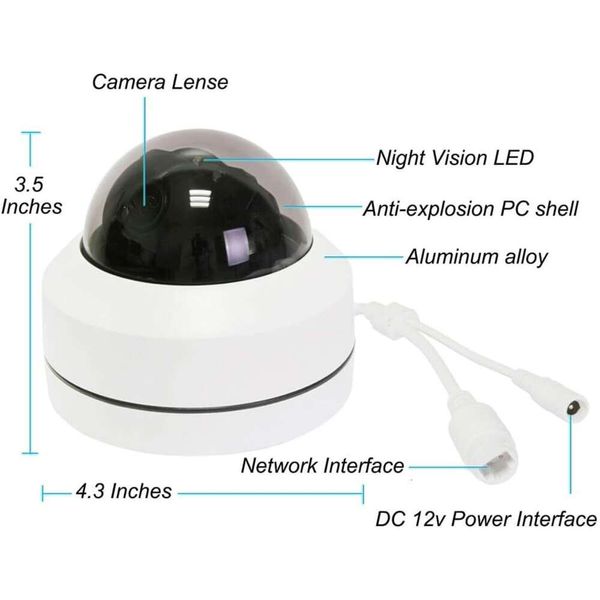 Высокая определение наружного PTZ IP -камера безопасности с разрешением 8MP 4K, оптическим масштабированием 5X, ночным видением, обнаружением движения и возможностями дистанционного просмотра