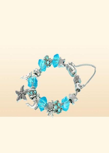 Neues Charm Delphin Seestarfish Anhänger Armband Armband für versilberte DIY Perlen Lady Elegantes Armband für Frauen Geschenk DIY Schmuck A1660939