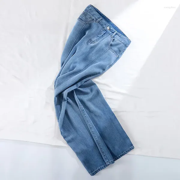 Jeans femminile 2024 Summer Ice Silk largo gamba alla moda pantaloni in vita alta e dritti