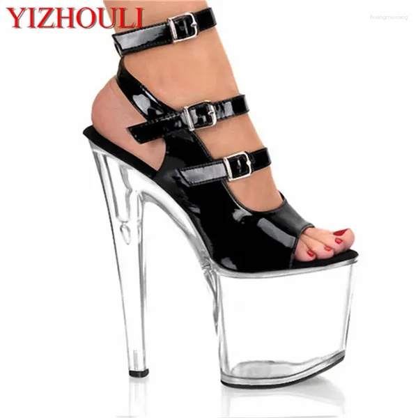 Scarpe da ballo sexy tacchi a trasmissione da 20 cm pompe con pole con cinghie alla caviglia peep-toe cristal swles modell