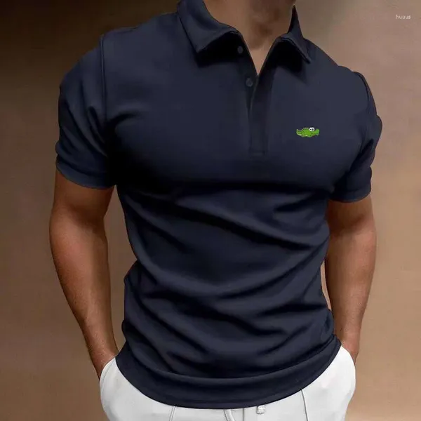 Polos masculinos de moda européia e americana de mangas curtas camisa polo