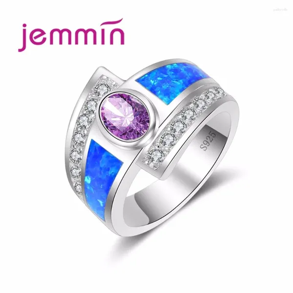 Anelli a grappolo Fashion Promise Wedding Engagement Blue Fire Opal Jewelry Ring Multipal Crystal 925 Sterling Silver Anillos Mujer