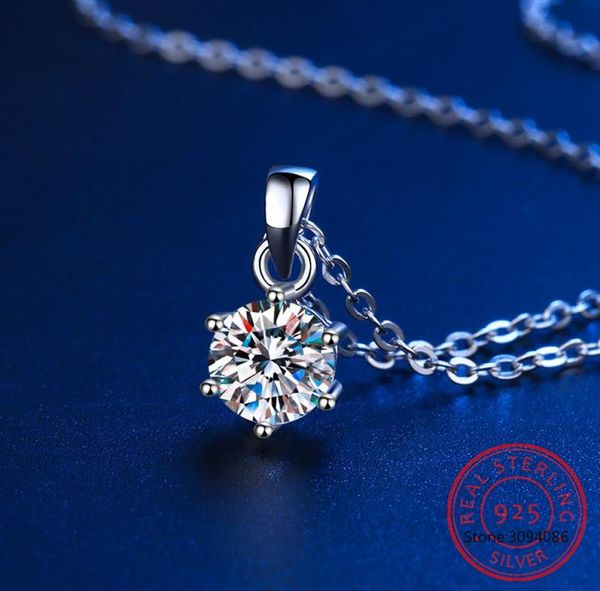 Подвесные ожерелья Moissanite Ожерелье 925 Серебряное серебро 1CT 2CT Круглый срез с бриллиантовым пакетом для женщин Обещайте подарки ювелирные ювелирные изделия 2448926