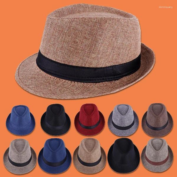 Berets Jazz Hat Британский стиль льняной сплошной цвет для мужчин и женщин в керлинг -пары козырьки Fedoras