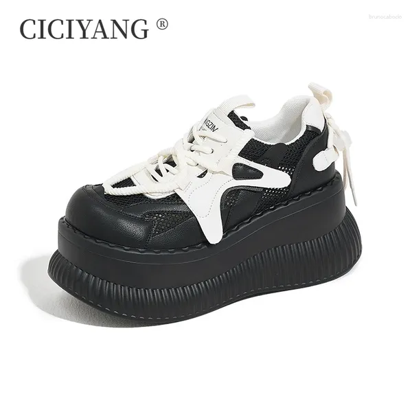 Повседневная обувь Ciciyang Sneakers Женщины 2024 Сетчатая сетчатая летние дамы спортивные сандалии платформы кружевная мода белые