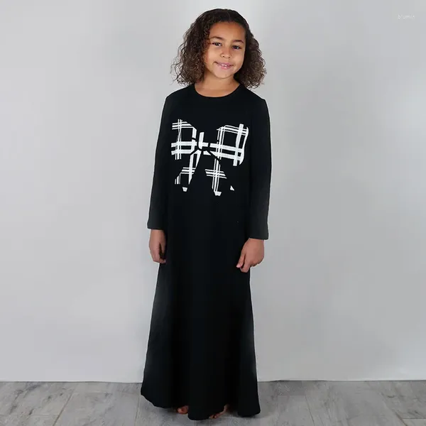 Mädchen Kleider Mädchen Nachthemd Langarm Kleid Kleider Sommer Frühlingsrunde Runde Hals Kinder Schwarze Plaiddrucken Big Bogen Baumwolle und Spandex Kleidung