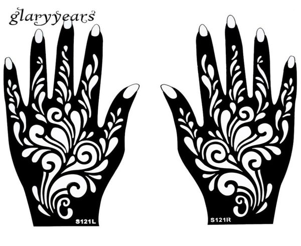 Whole1 par de mãos mehndi henna tatuagem de estêncil de estêncil Padrão de flores para mulheres pintura de arte corporal descartável 20cm 11cm S8940664