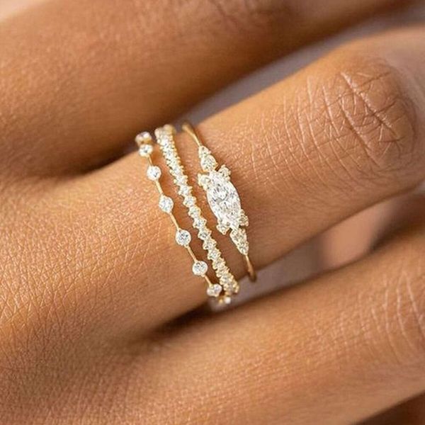 Pequeno anel pequeno conjunto para mulheres cor de ouro cúbica zircônia midi anéis