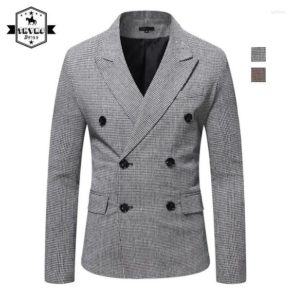 Herrenanzüge elegante Herrenjacken 2024 Vintage Double Breasted Plaid Business Kleidermantel für Männer Kostüm Klassiker Homme Formal Blazer