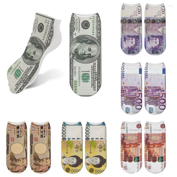 Erkek çorap banknot baskılı para desen komik kısa yazlar yaz görünmez 3d unisex
