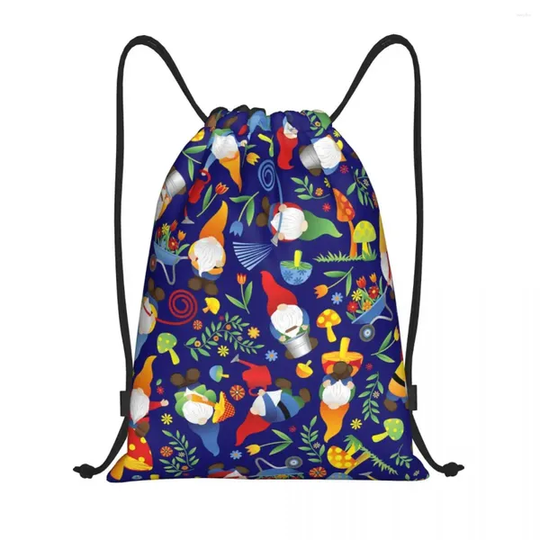 Bolsas de compras Gandos de jardim personalizados Gnomos de flor Flores Mushroom String Mulheres Menina Mackpack de Armazenamento de Ginástica Esportiva leve