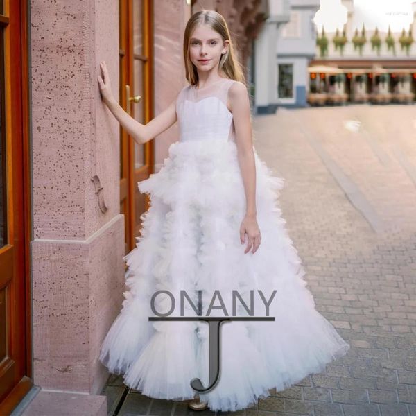 Mädchenkleider Jonany Einfaches Blumenkleid Tüll tierige ärmellose personalisierte Ballkleid Little Prinzessin Roupas de Florista