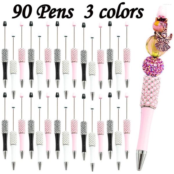 90pcs Diamond Perlen Ballpoint Stift handgefertigt kleben Perlenstifte kreative bunte Strassschule Office Supplies