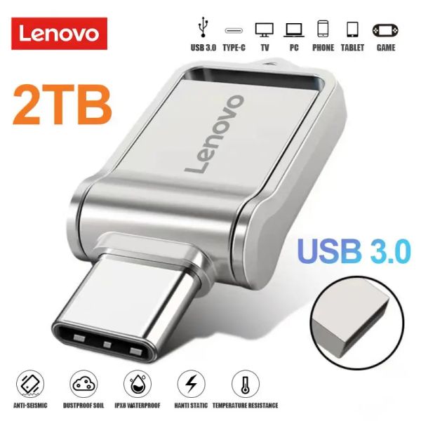 Adaptör Lenovo Tip C USB Flash Sürücü 2 İçinde 1 USB Stick 3.0 128GB Kalem Sürücüsü 2TB 1 TB su geçirmez Pendrive Bellek Diski İPhone 15 Pro MAX için
