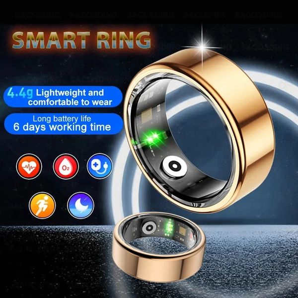 Smart Ring Militar de grau de aço da concha de aço da frequência cardíaca Monitor IP68 Modos de multi-esportes à prova d'água Ring Smart Men Women 240327