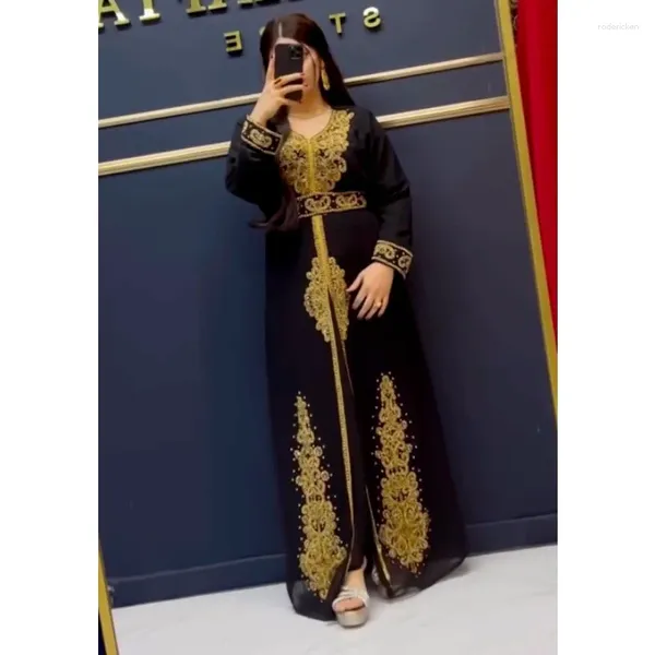 Ethnische Kleidung schwarzer marokkanischer Dubai Kaftan Kristallarbeit Kleid Abaya sehr schick lang