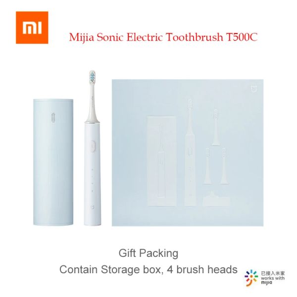 Prodotti Xiaomi Mijia Sonic Electric Dente Sprobrush T500C Induzione wireless Ricarica pacchetto regalo impermeabile con scatola di stoccaggio 4 Pannella testa