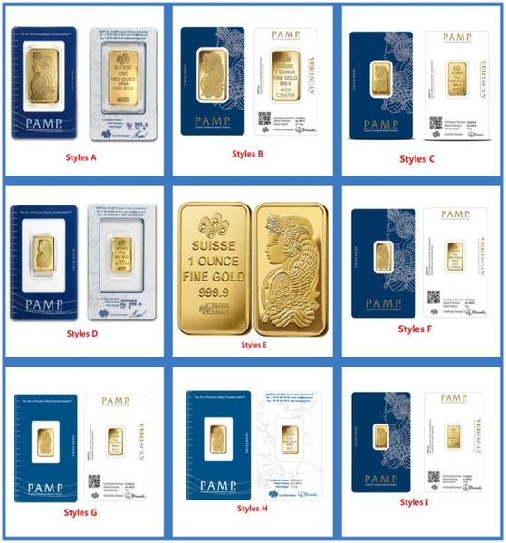 Outras artes e artesanato 24K Gold Bated 25G5G10G1oz Suisse Gold Bar Bullion Coin Packled com número de série independente C9912163