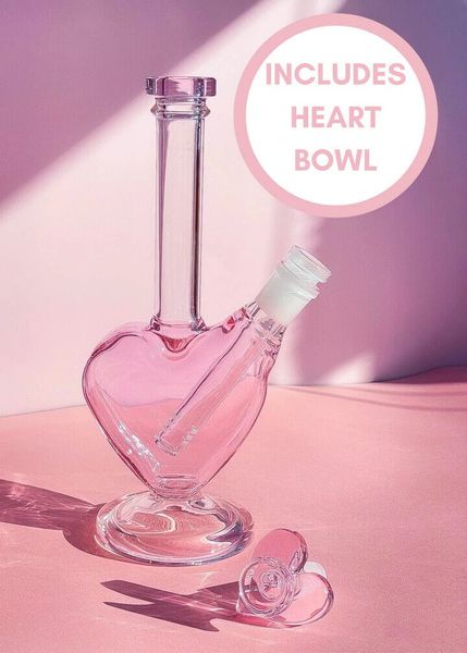 Dicke Premium 9 -Zoll -Herz Bong Glaswasserrohr Bubbler Becher Pink Shisha