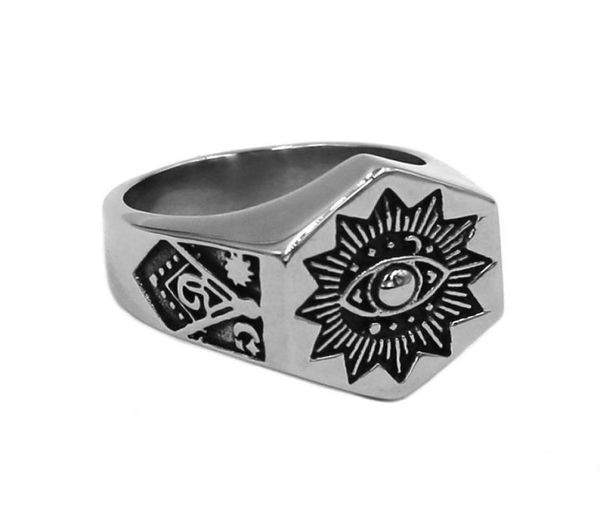 Ringos de cluster iluminati pirâmide olho anel maçônico Jóias de aço inoxidável filhos Light Sun Moon Star Biker masculino inteiro 931b4819852