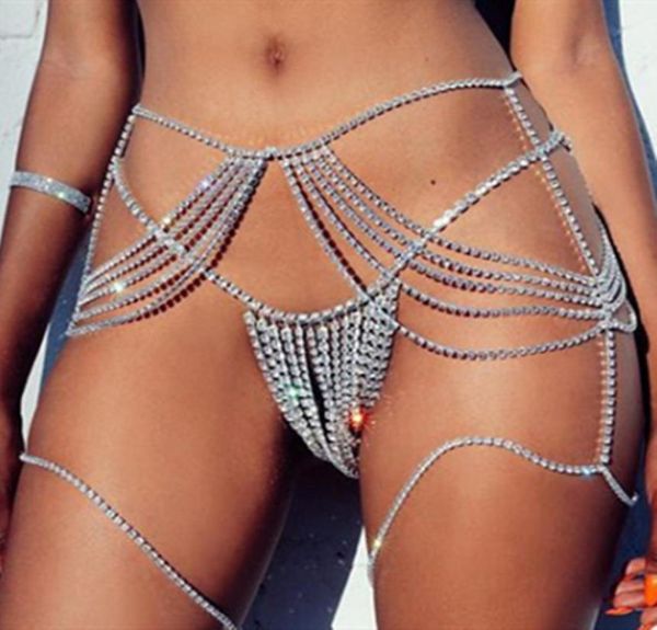 Fashion Design Multi Cup Chain Leg Chain Women Women Sexy Body Jewelry Hiphop Rhinestone Belly Chains Body Chain4651462