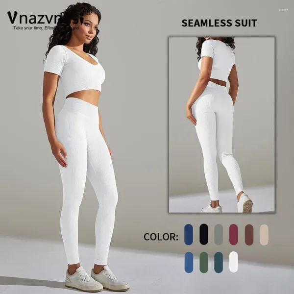 Set attivi vnazvnasi 2 pezzi tubi di fitness senza soluzione di continuità yoga set push up kit sportivo per abiti da allenamento da palestra per donna vestito di abbigliamento sportivo altamente elastico