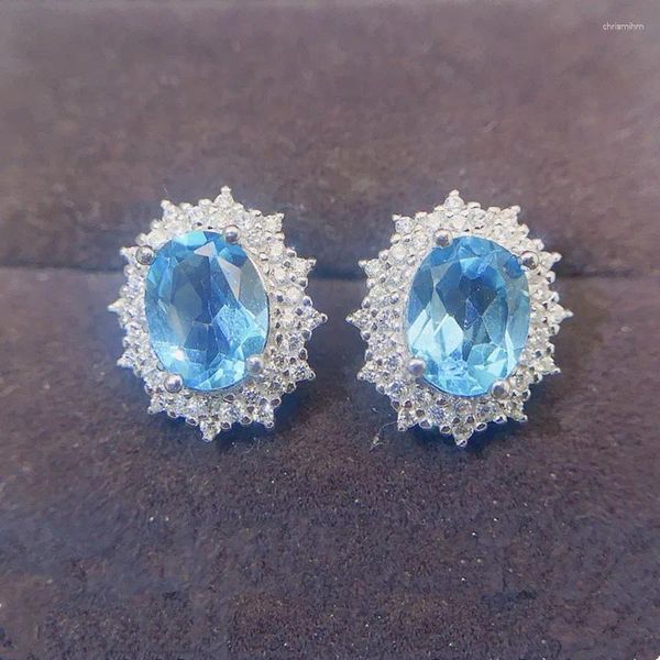 Takı başına saplama küpeleri doğal gerçek mavi topaz küpe lüks stil 1.6ct 2pcs değerli taş 925 STERLING Silver Fine L243190