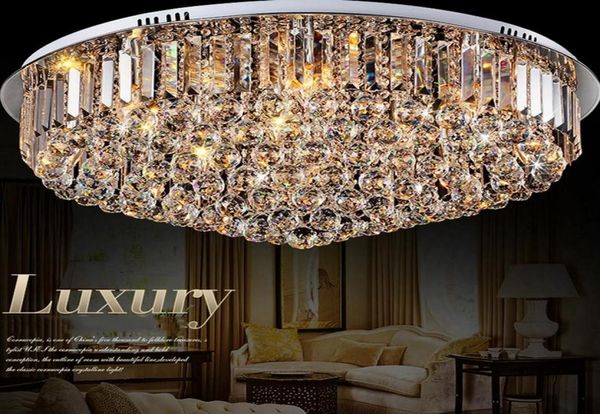 LED kristal tavan ışık yuvarlak E14 avize montaj lambası K9 Kristal Gümüş Krom Tavan Kolye Oturma Odası için Işık LLFA4979484