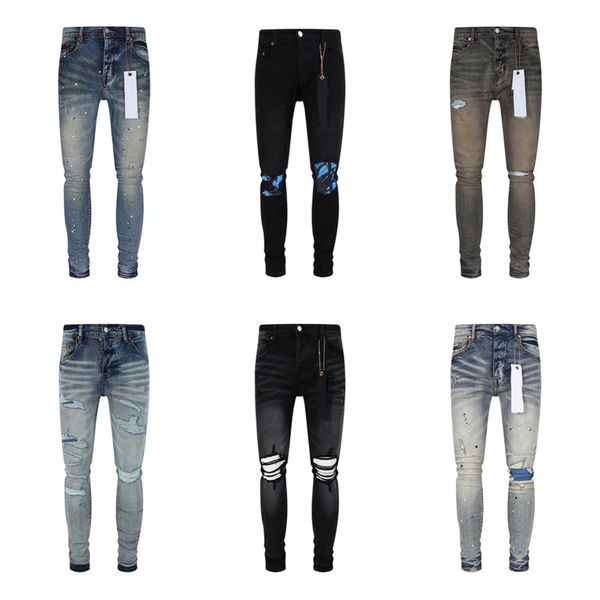 jeans viola jeans designer ricamatore ricamo trapunta strappata per il marchio di tendenza pantalone vintage casual solido jeans dritto per moto maschile rock revival 88