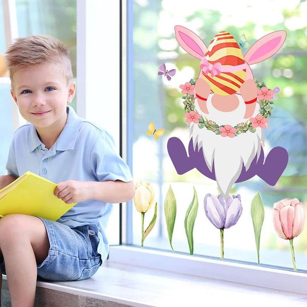 Adesivos de parede estam janela de páscoa bunney fofo com ovos para decoração em casa escolar