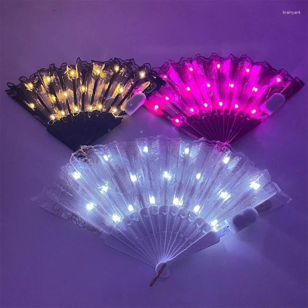 Estatuetas decorativas de renda brilhante Rose Fan iluminando em Darknights Party Party Luminous Led for Girl