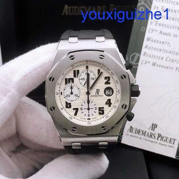 Fantezi AP Bilek Saati Royal Oak Ofshore Serisi Takvim Zamanlaması 42mm Moda Otomatik Mekanik Çelik Spor Erkekler 26170ST.OO.D091CR.01 Beyaz Plaka Siyah İğne