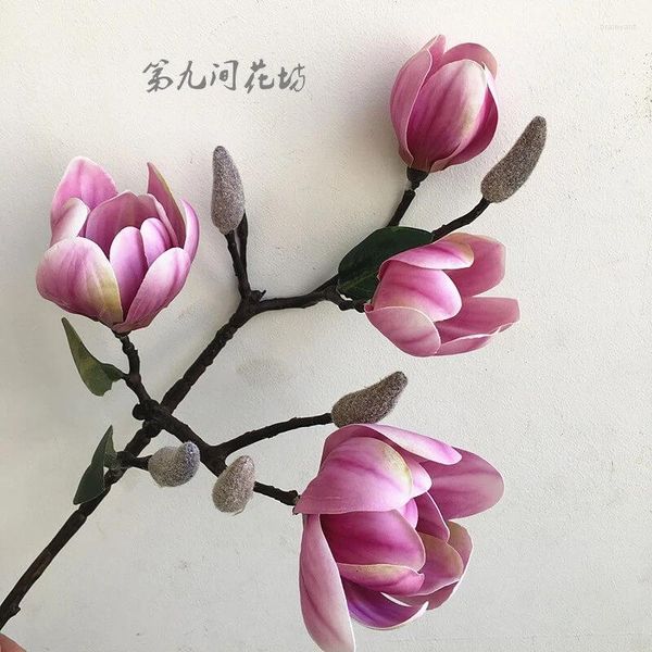 Dekorative Blumen Hochwertige Nachahmung Magnolia Blumenkunst Wohnzimmer Tischflaschenanordnung Einzelstammdekoration