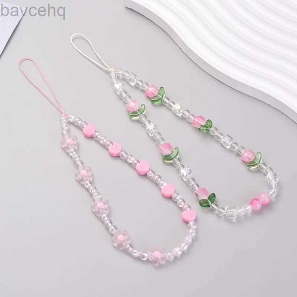 Keychains Lanyards Acrylblütenform Perle Handy -Gurtkette Frauen Mädchen Süßes Handy Schmuckzubehör für Telefon Lanyard Dekoration D240417