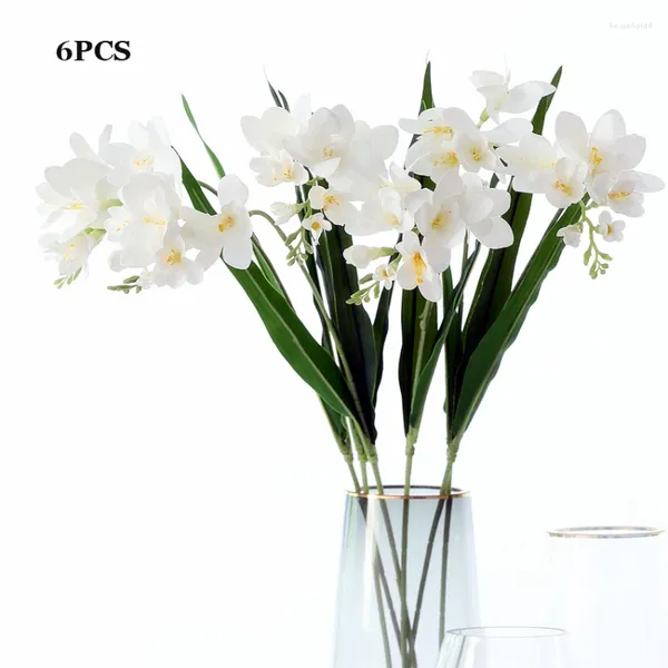 Flores decorativas 6pc Filme de ramo longo Feel cymbidium artificial para decoração de casamento toque real sala de estar de estar de estar falsa orquídeas florais
