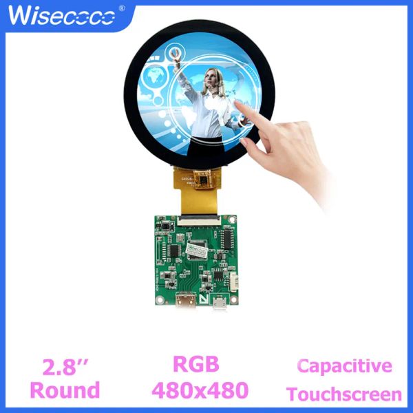 Painéis wisecoco redondo lcd 2,8 polegadas Visor circular IPS 480x480 Interface RGB da tela de toque para eletrodomésticos Smart Raspberry Pi