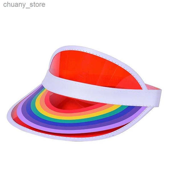 Visori uomini Donne Rainbow Sport Sundi di fiamma Sundi di viaggio Suncreen Drive Baseball Cap Candy Colore trasparente PVC Plastica Top Sun Hat R88 Y240417