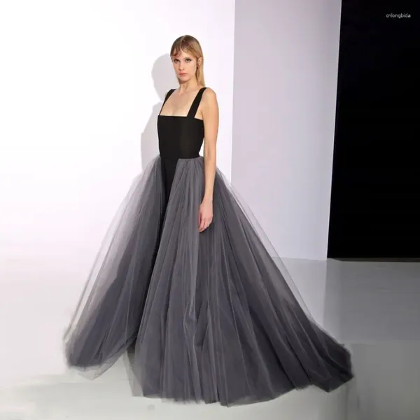 Gonne autunno in tulle overkirt grigio scuro staccabile per la lunghezza del pavimento della festa elastico donna wedding lussureggiante