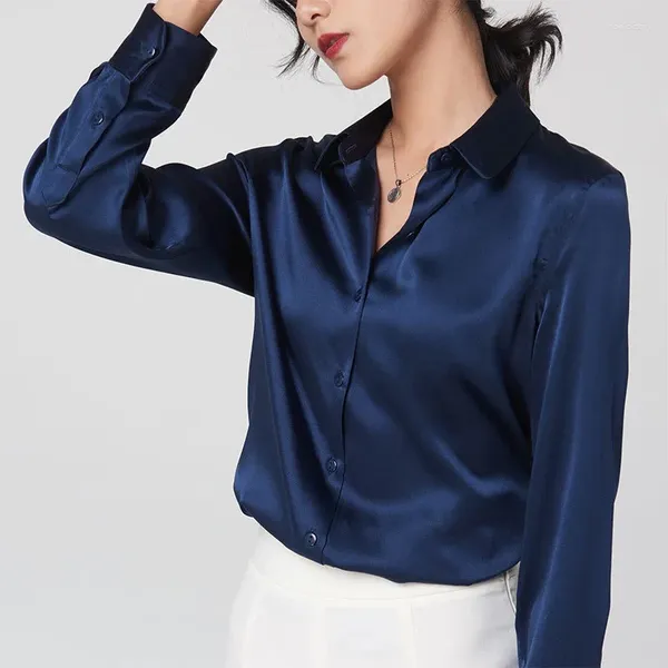 Camicette da donna tops seta floreale ufficio formale abito casual camicie più di grandi dimensioni primavera estate sexy haut femme blu vino ren