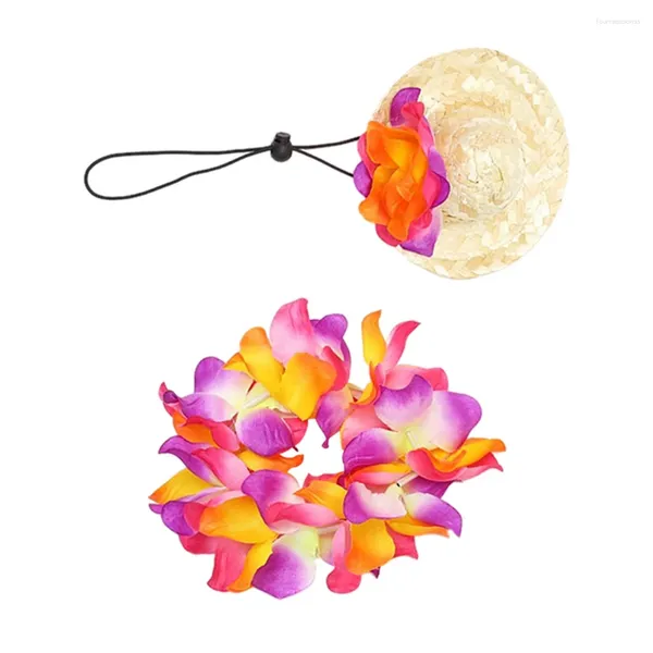 Abbigliamento per cani Hawaiian Straw Hat PO PROP COSTUTTO PET ha accessori casuali per feste in tessuto Garland Abbigliamento a tema abito vacanza