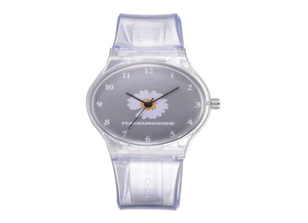 Small Daisy Gelee Watch Students Girls süße Cartoon Chrysanthemum Silicon Uhren transparentes Band graues Zifferblatt Armbanduhren 4083696